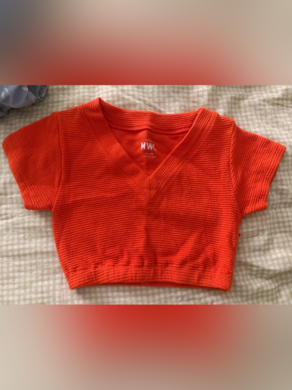 Madewell Bright Orange Ribbed V-Neck Cropped Sweater
